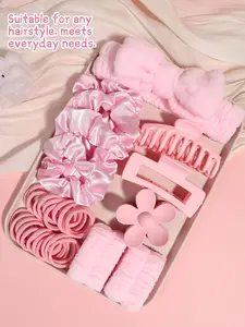 41pcs simple pink simple home hair accessories set, suitable for daily makeup, face washing and decoration, Rubber Band, Elastics