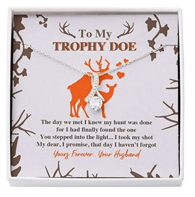 Wife Necklace, To My Trophy Doe Necklace From Your Husband, Deer My Hunt Done, Elegant Necklace Gifts for Wife - Perfect Anniversary, Birthday or Special Occasion Jewelry for Her
