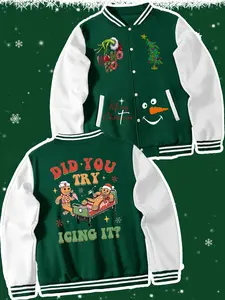 Men's Christmas Snowman Gingerbread Print Jacket, Casual Fitted Baseball Coat, All-Season Outdoor Travel Wear