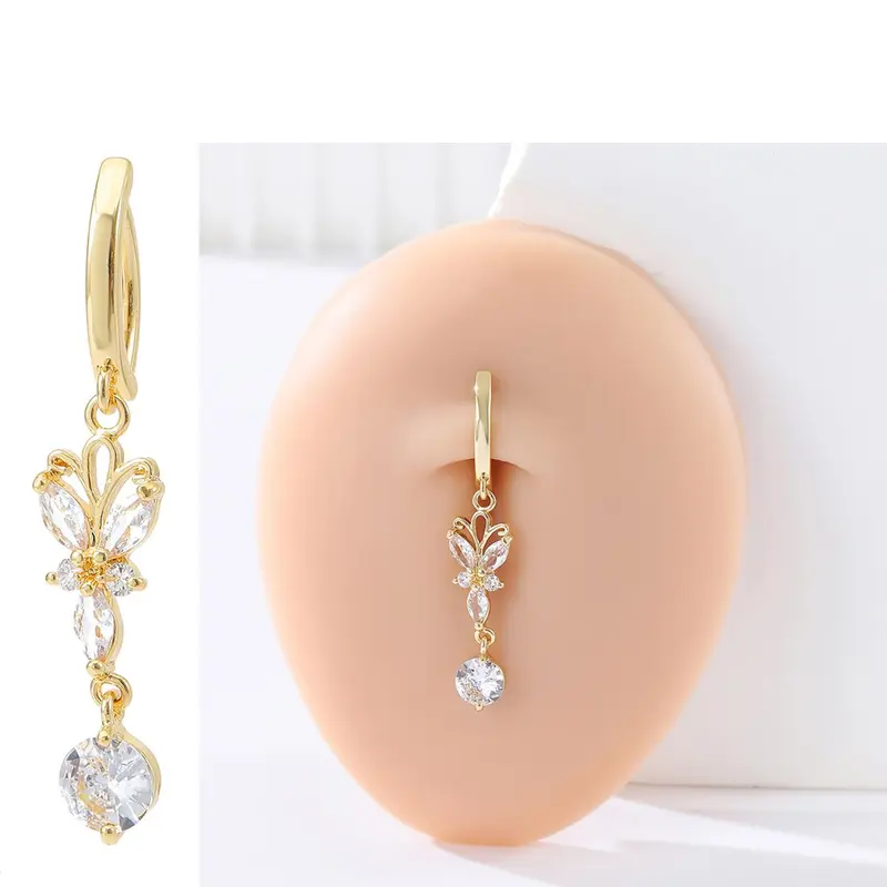 Rhinestone Butterfly Decor Belly Button Ring, Body Jewelry, Body Jewellery, Body Piercings, Belly Piercing Jewelry, Fashion Jewelry for Party, Daily Clothing Decor, Trendy All-match & Exquisite Jewelry for Birthday Gift