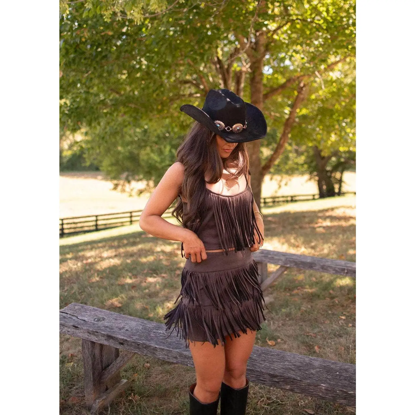 Saddle And Fringe Suede Skirt Saddle And Fringe Suede Skirt