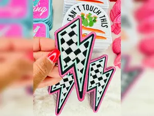 Checkered Lightning Bolt Embroidered Patch