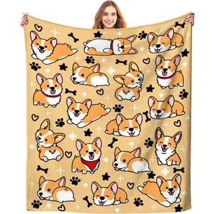 Cute Corgi Blanket Bedding Soft Lightweight Flannel Throw Blankets for Kids Adults Bedroom Living Room Sofa Gifts