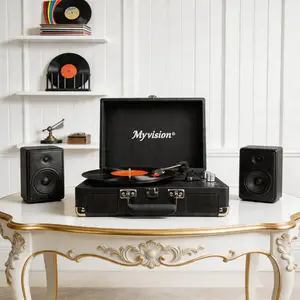 【Mothers Day Gift】 Myvision New Upgrade Litchi Grain Vinyl Record Players 3-Speed Suitcase Portable Turntable Retro Bluetooth  with Stereo Speakers usb Vintage Fusion Home DecorationHoliday Gifts dvd player bgm player kid gift