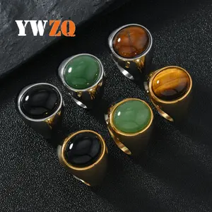 Stainless Steel Ring Casting Oval Natural Stone Ring Light Luxury Couple Ring Hand Jewelry