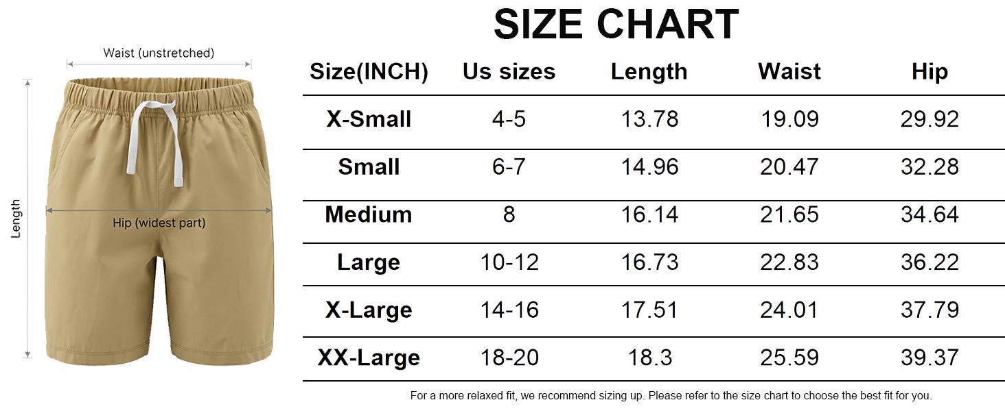 Boys Khaki Cotton Shorts,4 Pack Elastic Waist Drawstring Shorts with Pockets 4-16 Years