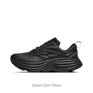 Comfortable and versatile, made of fabric, low heel, marathon training running shoes for men, black color.