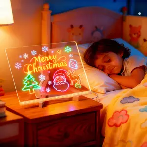 Snofrid LED Message Board Acrylic Dry Erase Light-Up Board with Stand Markers Cleaning Cloths Tracing Paper Erasable Reusable Kids Learning Gift for Birthday Halloween Christmas Decorative Neon Sign