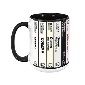 Bohemian Rock Legend Cassette Mug, Retro Album Spines Coffee Cup, 70s British Rock Fan Gift, Freddie Mercury Style