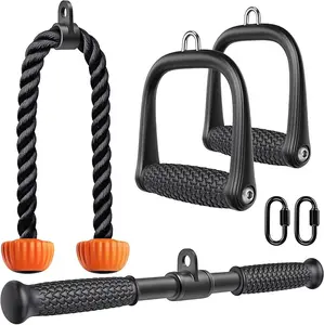 Triceps LAT Pulldown Attachments Home Gym Workout Accessories with Non-Slip Soft Rubber Grip Cable Machine Attachments Triceps Rope Double D Row Handle Pull Down Bar Straight Bar Exercise