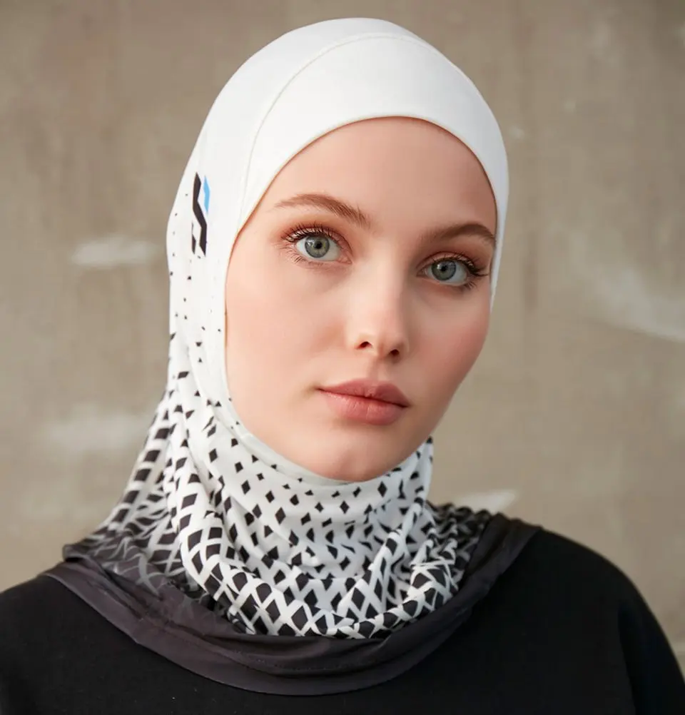 Modefa One Piece Instant Sports Hijab - Ombré Diamond - White Black