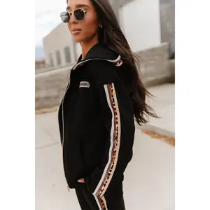 Comfort Zone FullZip - Fearless & Free | Womenswear Hoodie Black Leopard Stripe | Fleece Lined Casual Comfy | Matching | Plus Size