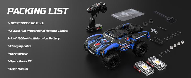 DEERC 1:12 RC Cars, 28MPH High Speed 4WD Off-Road Monster Truck, Short Course Truck with 2 Batteries, All Terrain Remote Control Car 2.4GHz, Spare Tire & LED Lights