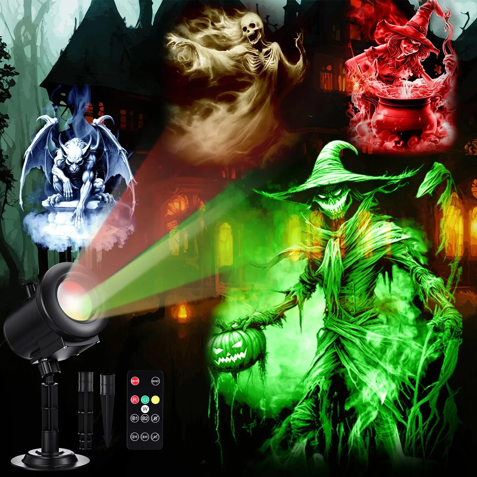 Halloween LED Projector Light Slide Show Halloween Projector 3D Dynamic Patterns, Remote Control, Weatherproof Projector Light for Spooky Season, Trick or Treat, Haunted House Window Outdoor Indoor Decorations, Nativity Christmas Holiday Gifts