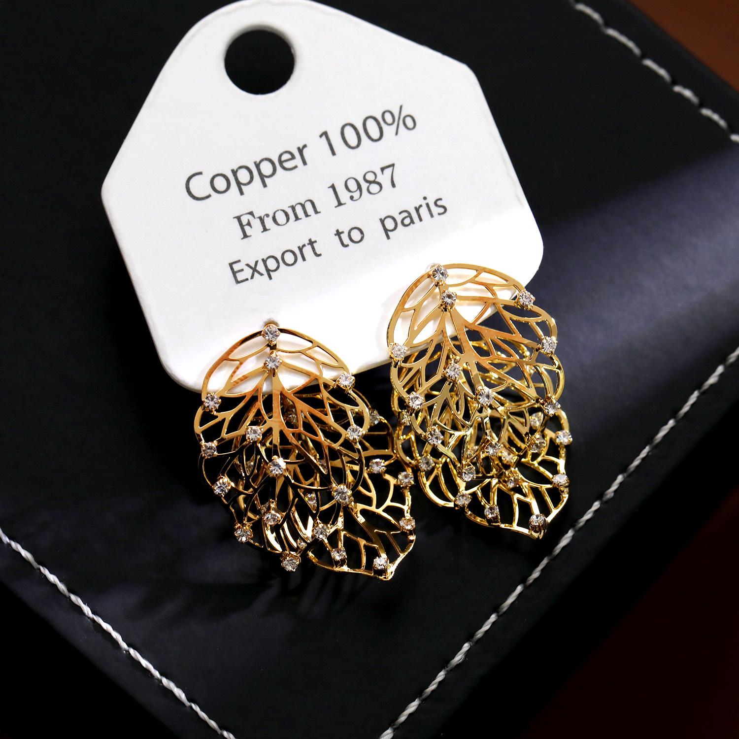 Reversible 2-Way Leaf CZ Drop Earrings, 18K Gold Plated Dainty Luxury Statement Earrings