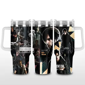 Leon S. Kennedy Resident Evil 40oz Tumbler with Handle, Resident Evil Requiem Tumbler 40oz, Horror Game Tumbler, Leon S. Kennedy Tumbler, Gift for Gamer