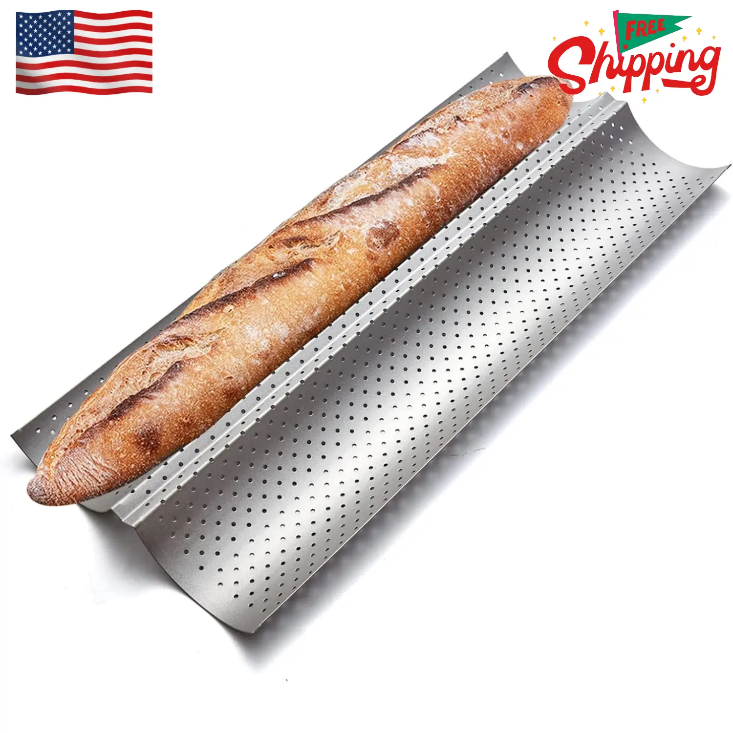 Nonstick Baguette Pans for French Bread Baking 15" x 6.3", Silver