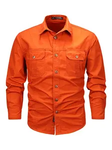 Men's Long Sleeve Shirt, Casual Slim-Fitting, Plain Pattern, All Seasons, Outdoor Spring Autumn, Multi-Pocket, Lightweight, Menswear