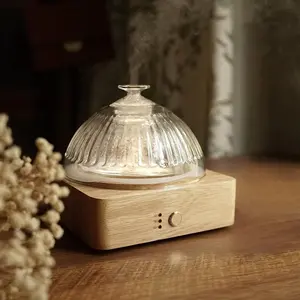 Glass Dome Essential Oil Diffuser with Glass Oil Storage Tank and Woodenromatherapy Therapy, with Timer, 7 Colors Lights, Auto Shut-Off Function, Suitable for Gifts, Home Office, Yoga, Pilates, Spa Center, Home Decoration, Humidifier, Aromatherapy Machine