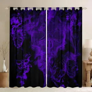 Feelyou Gothic Skull Blackout Curtains - Halloween Themed, 30%-50% Darkening Privacy Grommet Curtains, Skeleton & Purple Smoky Bones Window Treatments, Gothic Home Textile Accessories