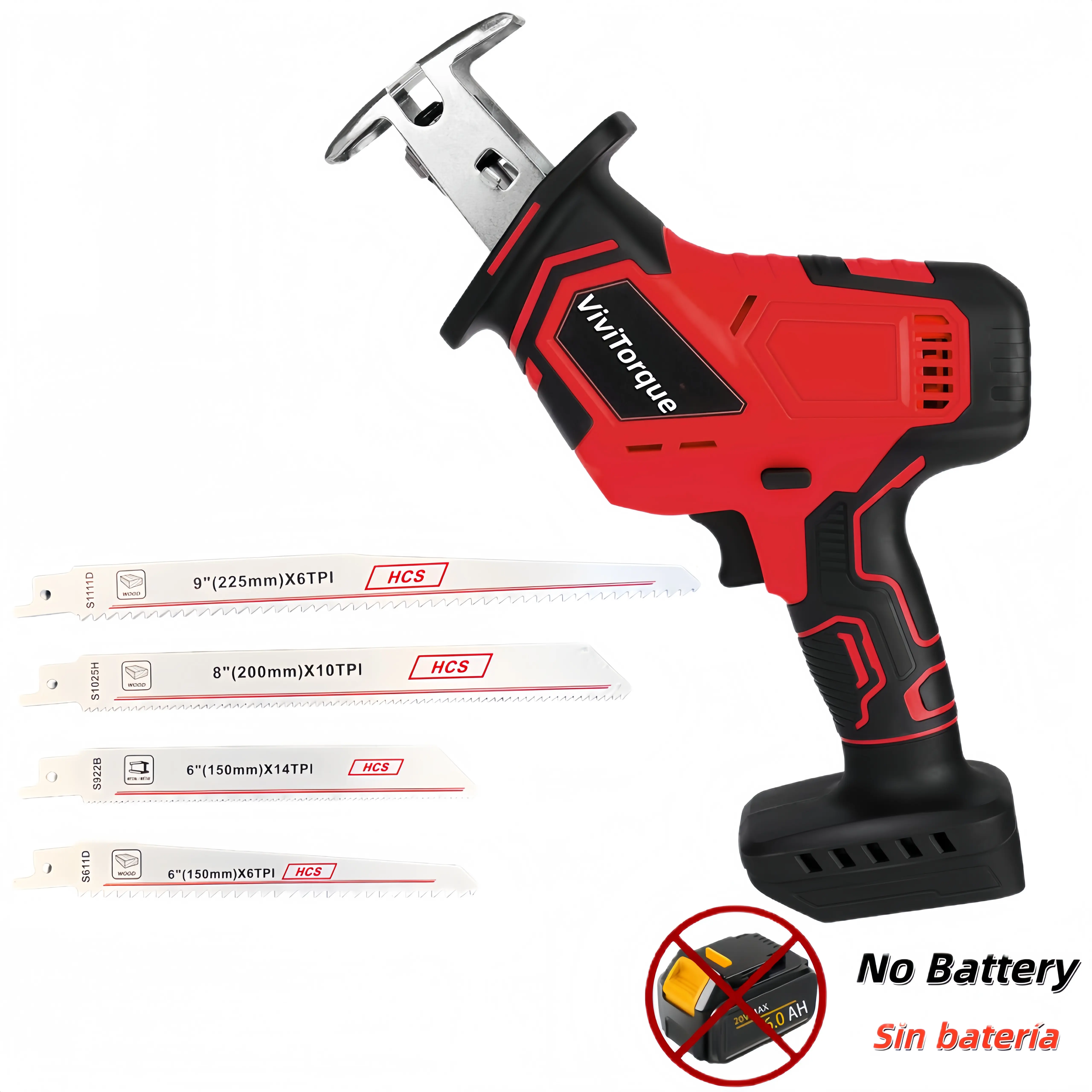 Cordless Brushless Motor Reciprocating Saw (Tool Only), 18V Milwaukee Battery Compatible, 3500 RPM, 500W, 15mm Cut Capacity, 4 Saw Blades, Multi-Materials Cutting, Wood PVC Cut, Quick and Easy Blade Changes, Portable Home Improvement Tool, Led Lights, Too