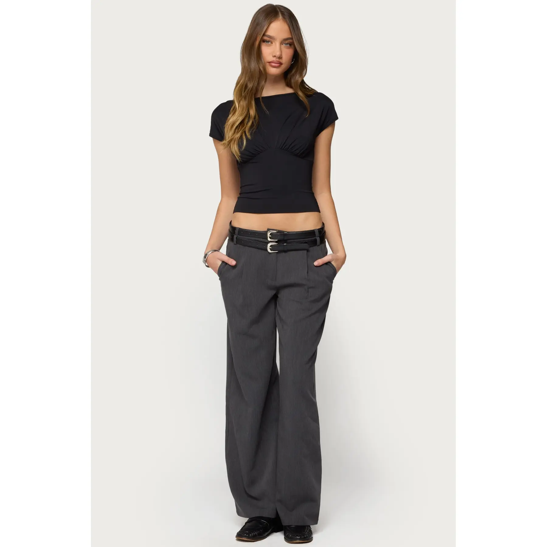 Andy Double Belt Straight Leg Tailored Pants Andy Double Belt Straight Leg Tailored Pants