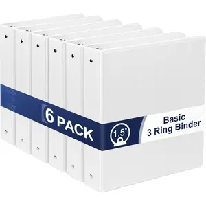 1.5-Inch 3-Ring Binder with Pockets, 1-1/2''  View Binders with Three Ring Binders Holds up to 325 Sheets  Letter Size, Bulk Pack of 6,  for , Office, and School (1.5-inch) White