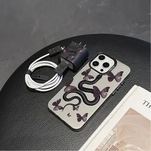 Butterfly Snake iPhone Case Set, Includes Charger Cover & Cable Protector, Anti-Drop Tpu Shell for iPhone Models 6-16 Pro Max