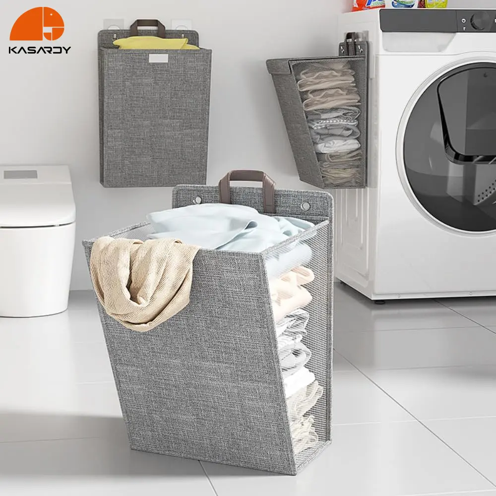 KASARDY Large Volume Laundry Basket, Hanging Laundry Bag with Padded Handles, Collapsible Laundry Basket Easy Storage With Zipper For Bathroom, Wardrobe, Dormitory Organiser, Fall and Winter Essentials