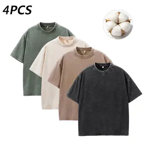 4PCS Heavyweight Cotton T-Shirt Bundle – Retro Washed Loose Fit Tees, Basic Casual Tops (available in 4-pack or 2-pack)