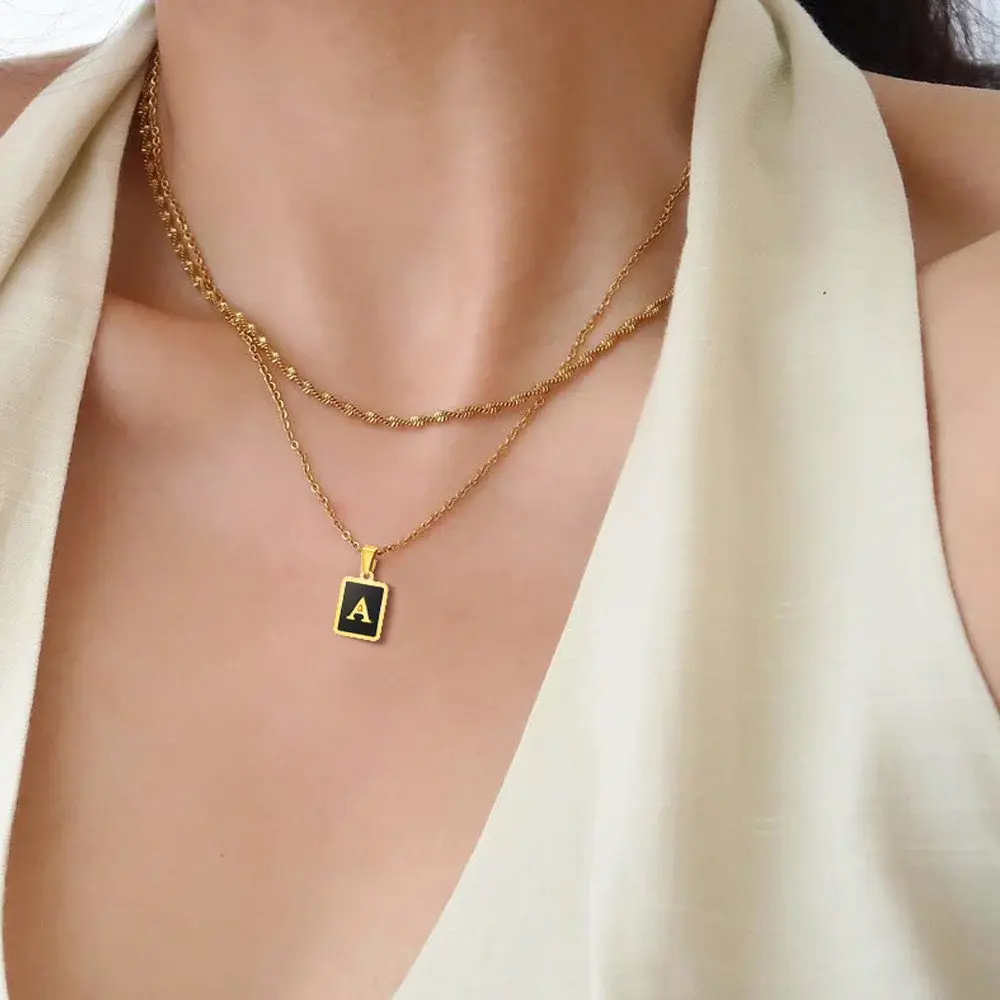 Square Initial Letter Necklace Pendant