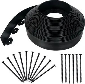 3.15" x 100' No Dig Landscape Edging, Flexible Garden Edging Borders with 150 Anchoring Spikes, Plastic Lawn Edging for Landscaping Garden Flower Beds Grass Yard Paver Pathway, Black