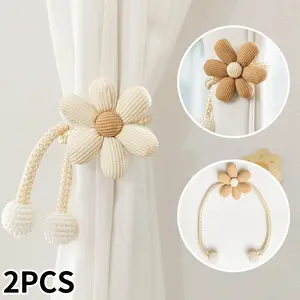 Elegant Adjustable Curtain Tiebacks with Floral Accents & Pearls, No-Drill Installation, Perfect for Bedroom & Living Room Decor, Decorative Accessory