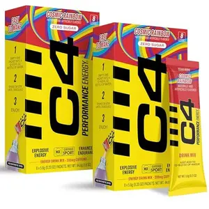 C4 Performance Energy, Cosmic Rainbow, 200mg Caffeine, Zero Sugar, NSF (2 Boxes, 16 Sticks)