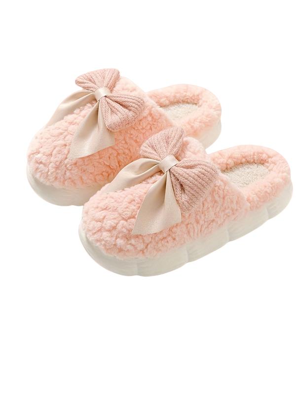 Women's Bow Slipper Shoes, House Slippers, Comfortable Warm Lining, Non-Slip Thick Sole Design, Suitable for Fall & Winter Indoor Home Office Use
