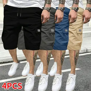 4-piece set for men: outdoor sports/fitness/running/casual wear; drawstring elastic waistband; multifunctional pockets; summer shorts; men’s casual cargo pants; men’s shorts; summer clothing; menswear