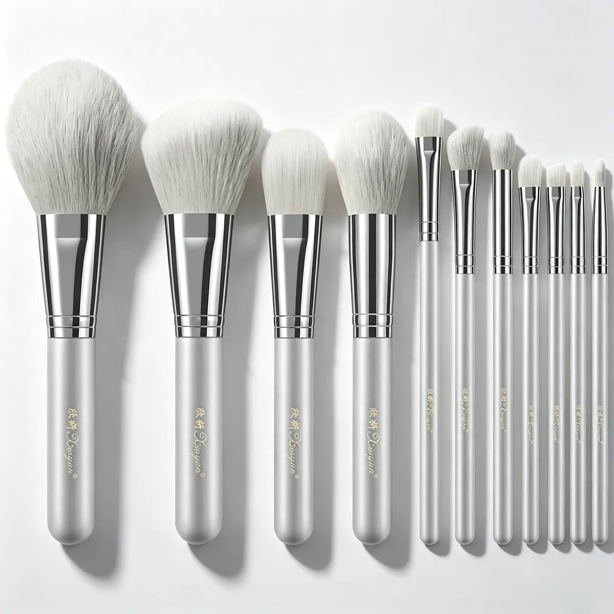 10-Piece Washable Makeup Brush Set - Matte Silver Handle, Shiny Silver Ferrule, Soft Gradient Synthetic Bristles, Full Size for Eyeshadow, Foundation, Blush, Contour, Concealer, Flawless Blend, Ideal for Beginners & Travel, Face Makeup, Soft Gradient Bris