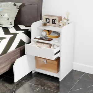Small bedside table with drawers, 3-level storage space, Solid Wood bedside table, used for narrow bedside tables in offices and bedrooms, Simple Style