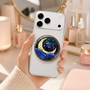 Celestial Moon Phone Grip, Crescent Moon Acrylic Phone Holder Stand, Expandable Grip Compatible with iPhone, Samsung & Most Smartphones