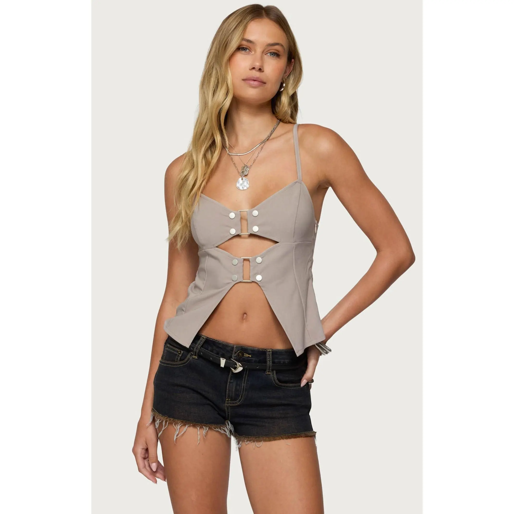 Edikted Women's Shay Split Front Buckle Tank Top
