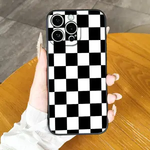 Black and White Checkered Phone Cas Phone Case for iPhone17Pro Max/11/12/13/14/15/16 for Samsung Galaxy S26 Ultra/S25/S24/S23/S22 Precise craftsmanship, tight fit, comprehensive protection