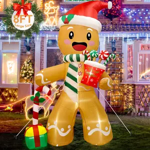 8FT Christmas Inflatables Outdoor Decorations Gingerbread Man, Cute Christmas Blow Up Yard Decorations with 8 LED Lights, Christmas Inflatable Decorations for Outdoor Indoor Lawn Garden