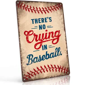 There's No Crying in Baseball Retro 12x8 Inch Aluminum Metal Sign - Classic Sports Wall Decor for Man Cave, Game Room, Garage, Kids' Room - Retro Tin Sign Gift for Baseball Fans, Dads, Athletes and Movie Fans