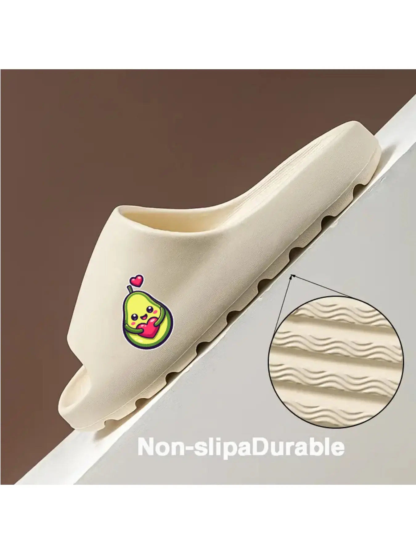 Cute Avocado Hugging Heart Design Coconut Slippers for Women Men Comfortable Non-slip Summer Beach Sandals with Adorable Fruit Pattern Lightweight Casual Footwear