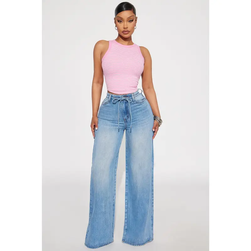 Beachfront Drapey Wide Leg Jeans - Vintage Wash