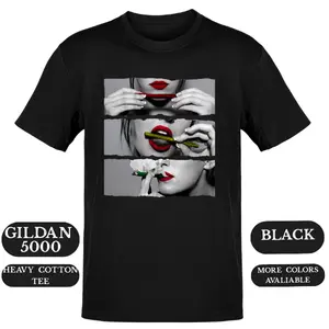 Smoking Lips Graphic Shirt | Edgy Streetwear Art Tee | Military Green Rolling Blunt T-Shirt | Unisex Gildan 5000
