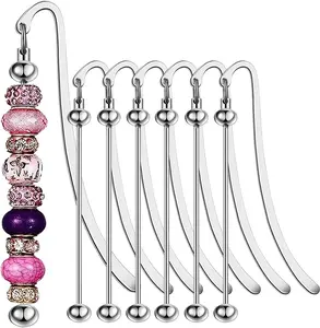 6 count Beadable Bookmarks DIY Metal Blank Beaded Bar, Beading Bookmark Bars Bulk for Beads for Book Lovers Student Teacher Office Supplies Craft  Pendant Charm  Birthday Present