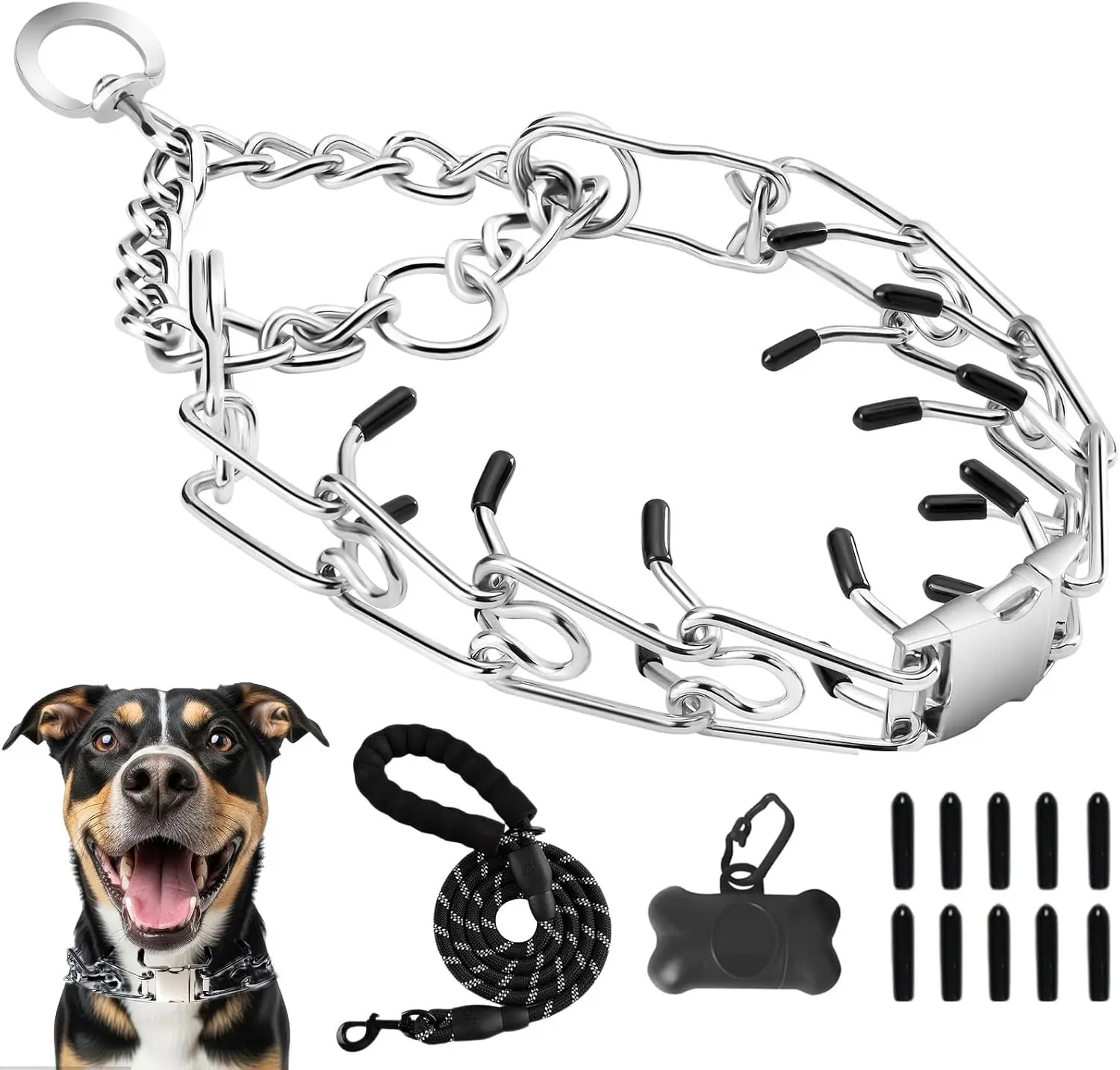 Prong Collar for Dogs and Dog Leash,（Silver, S）