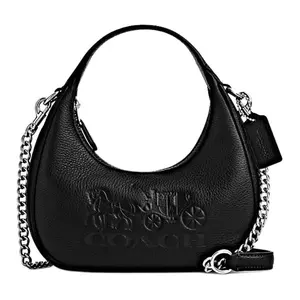Coach Carmen Logo Zip Hobo Bag for Women, Small Leather Shoulder and Crossbody Handbag in Black