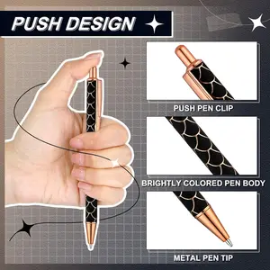 12 Pcs Ballpoint Pens Set Metal Crystal Diamond Pen for Journaling Black Ink Ballpoint Pens Liquid Sand Glitter Pen Fancy Pens Gifts for Woman Teacher Office Home (Black)